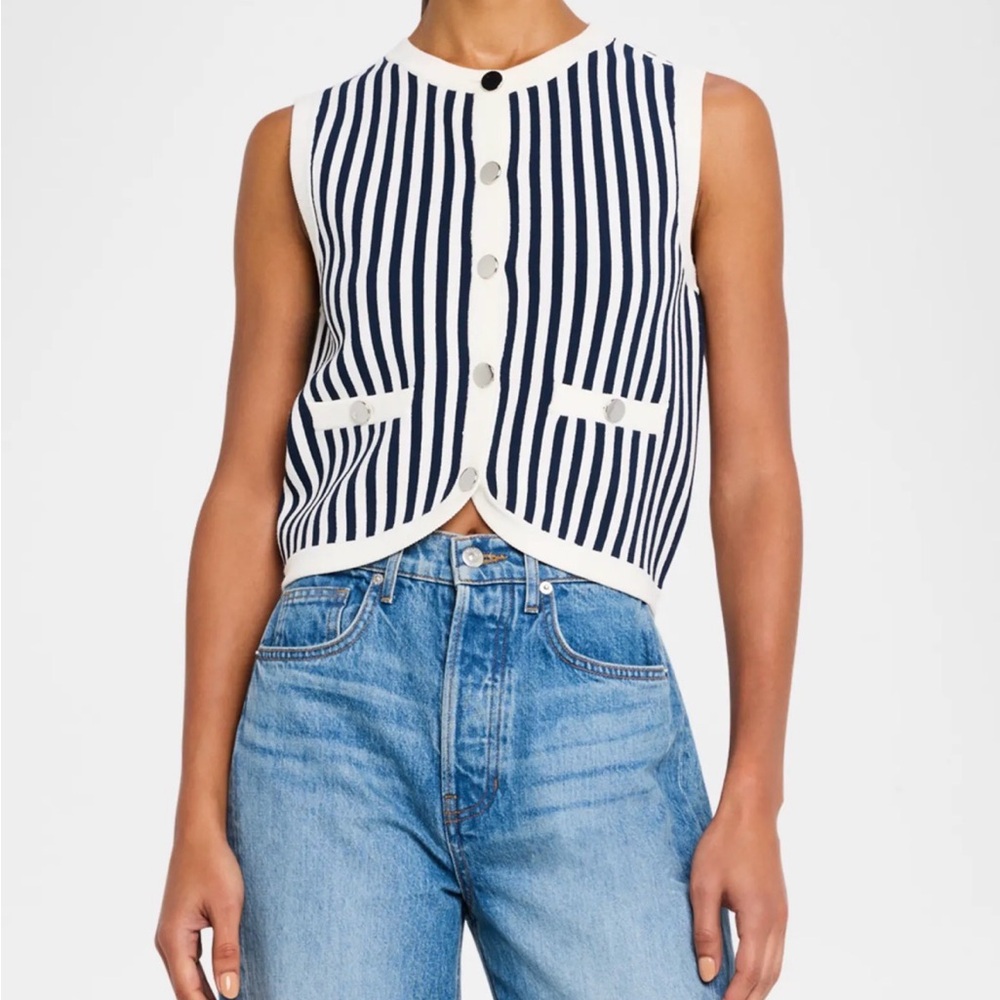 Authentic Veronica Beard Leland Striped Knit Crop Vest $550